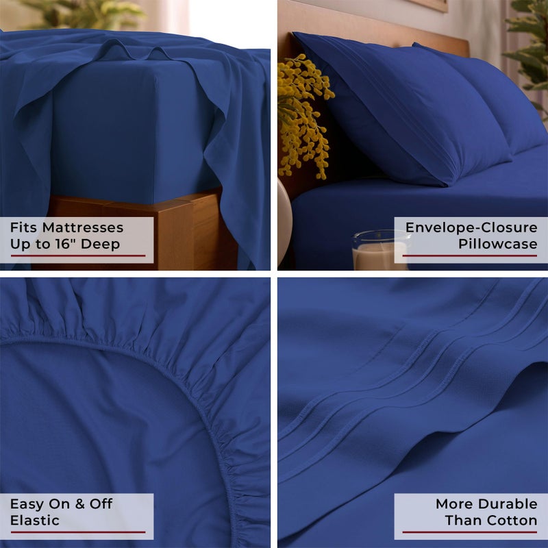 Mellanni Queen Sheets Set - 4 PC Iconic Collection Bedding - Hotel Luxury, Extra Soft, Cooling Bed Sheets - Wrinkle, Fade, Stain Resistant (Queen, Royal Blue) - Image 5